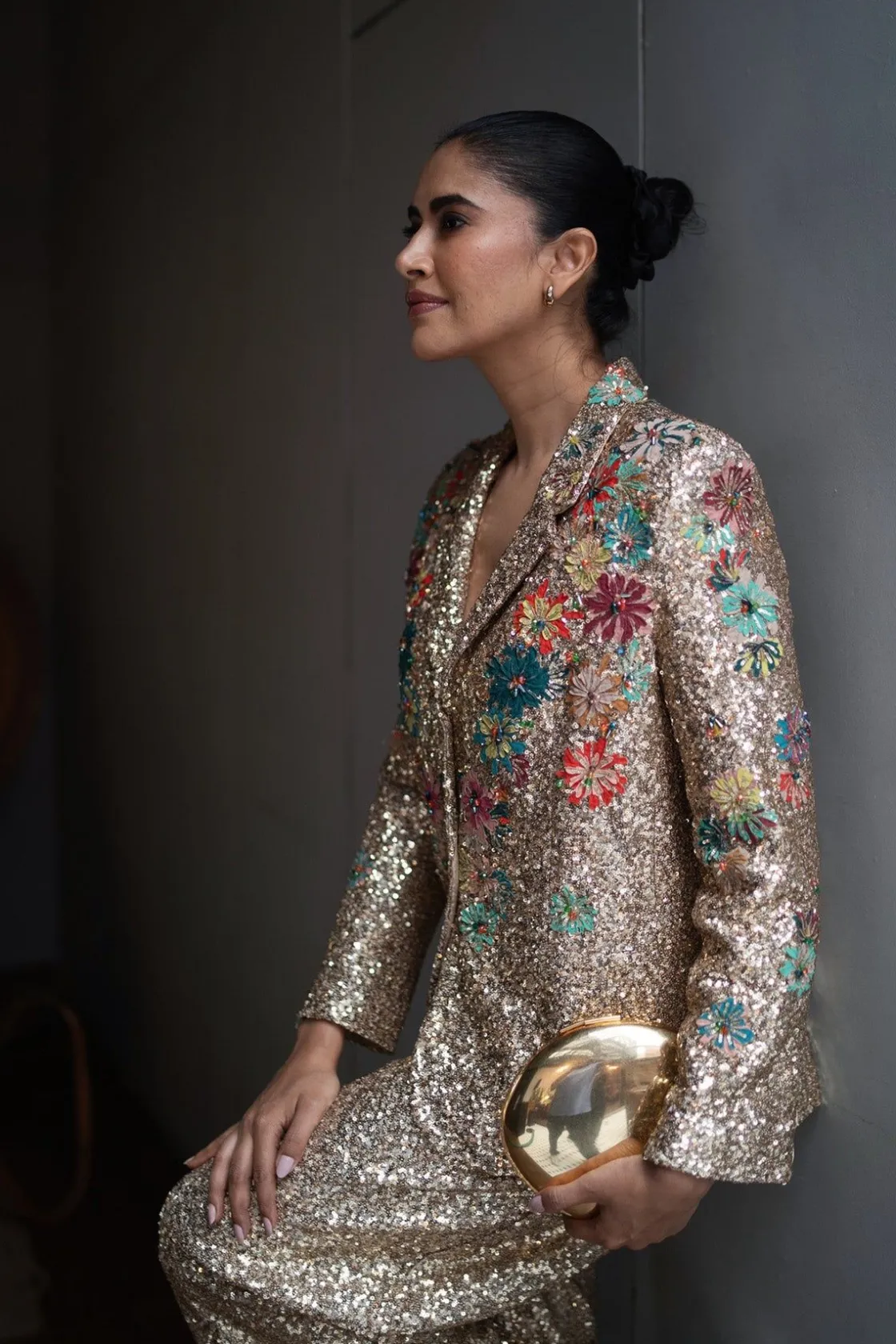 RANNA GILL Matching Sets-Alish Pekh In Roma 3D Embroidered Sequin Jacket Golden