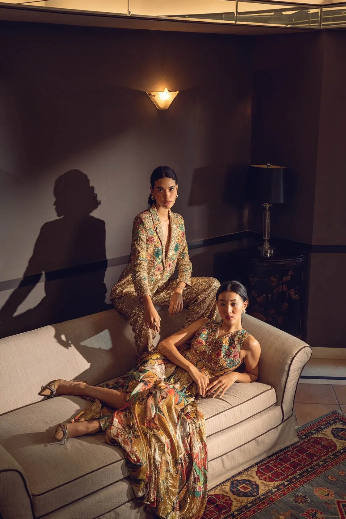 RANNA GILL Matching Sets-Alish Pekh In Roma 3D Embroidered Sequin Jacket Golden