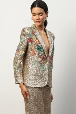 RANNA GILL Matching Sets-Alish Pekh In Roma 3D Embroidered Sequin Jacket Golden