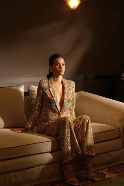 RANNA GILL Jackets-Alish Pekh In Roma 3D Embroidered Sequin Jacket Golden
