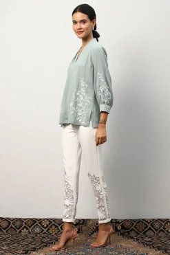 RANNA GILL Tops-Anna Blouse Frosty Green