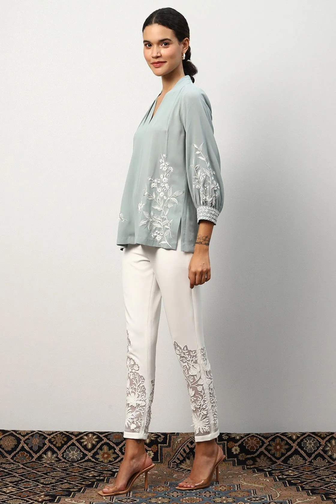 RANNA GILL Tops-Anna Blouse Frosty Green