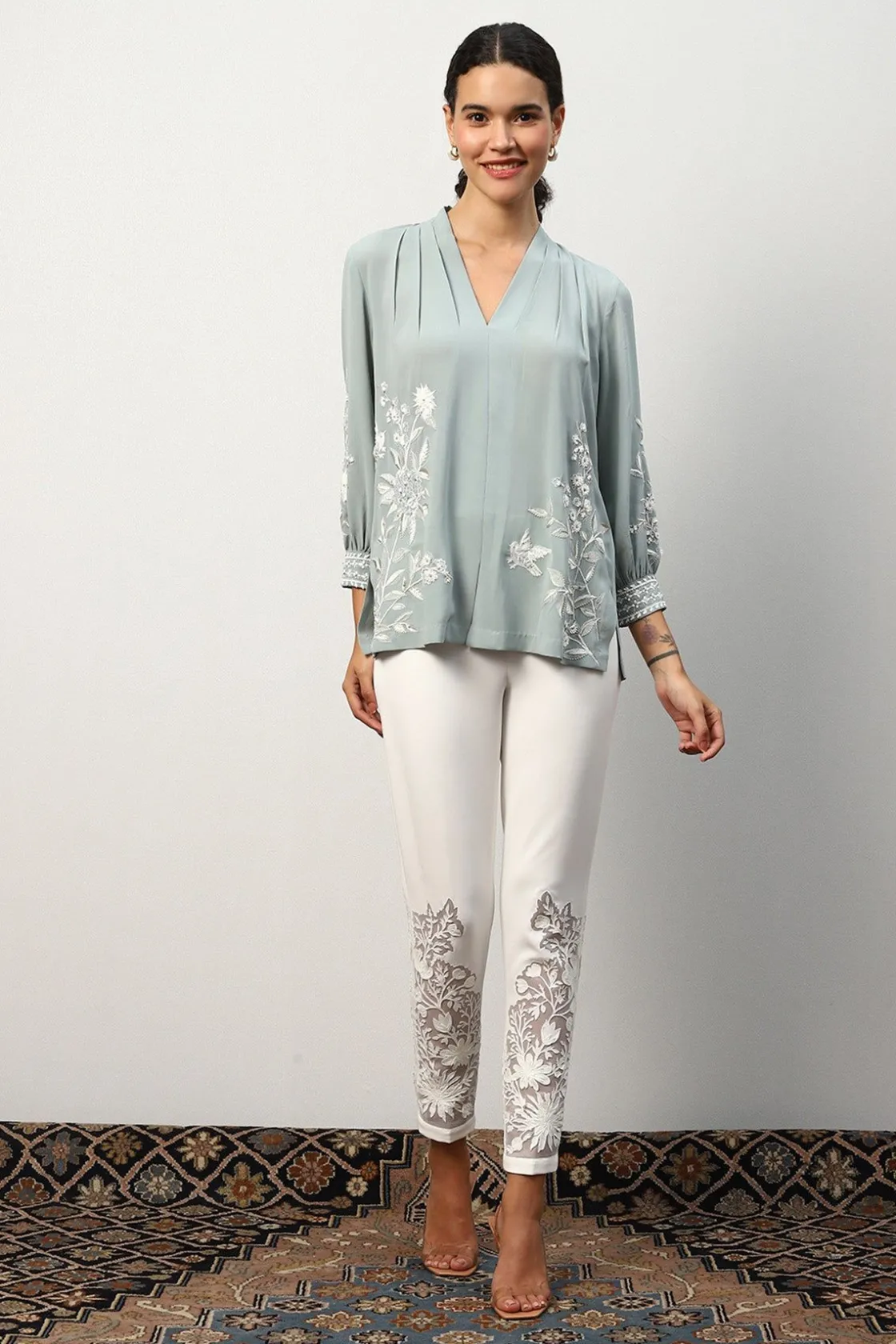 RANNA GILL Tops-Anna Blouse Frosty Green