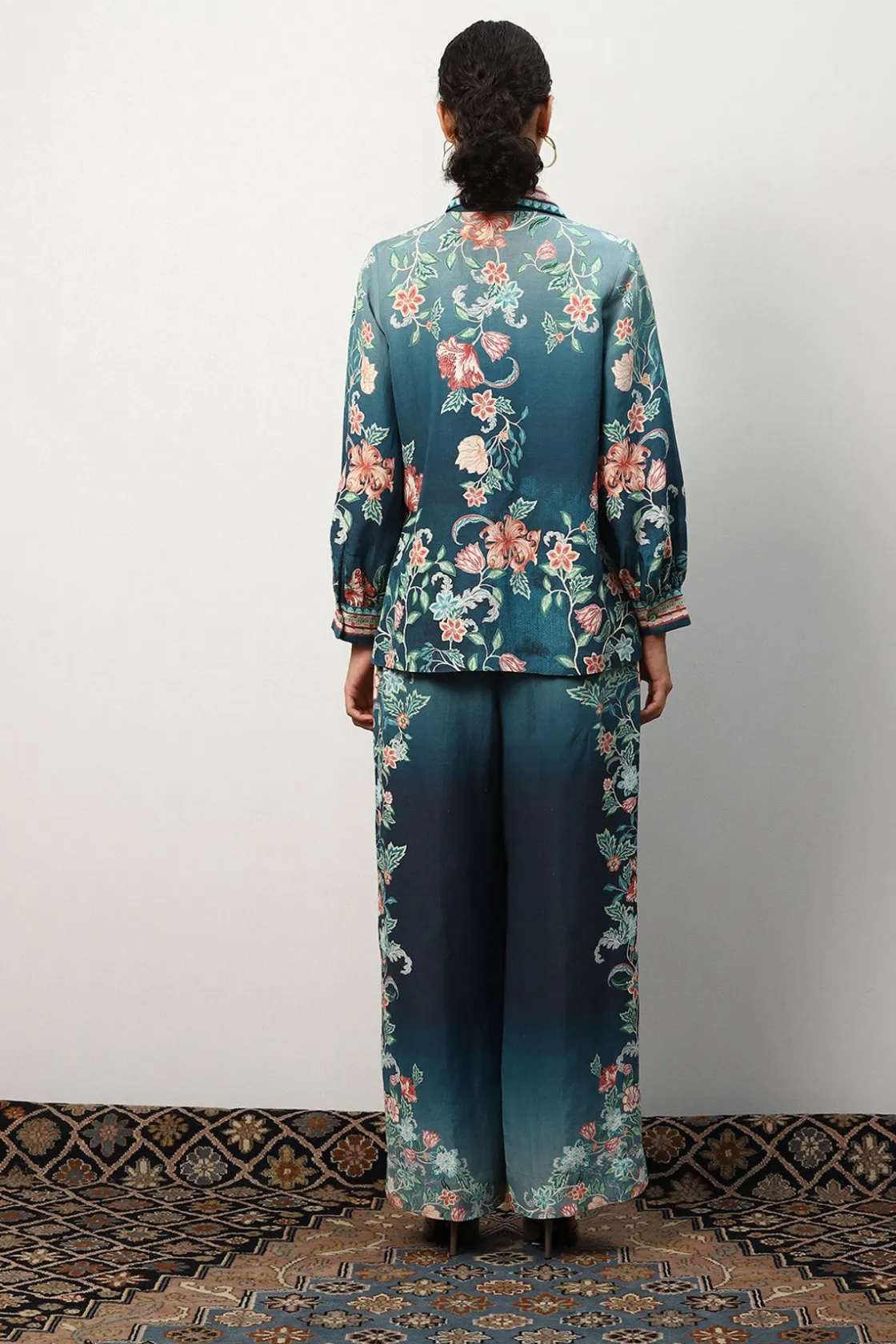 RANNA GILL Tops-Arya Blouse Teal Forest Print