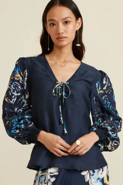 RANNA GILL Tops-Aubery Blouse Navy