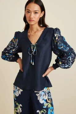 RANNA GILL Tops-Aubery Blouse Navy