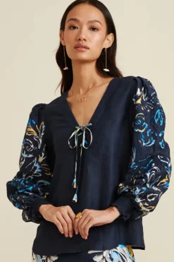 RANNA GILL Tops-Aubery Blouse Navy