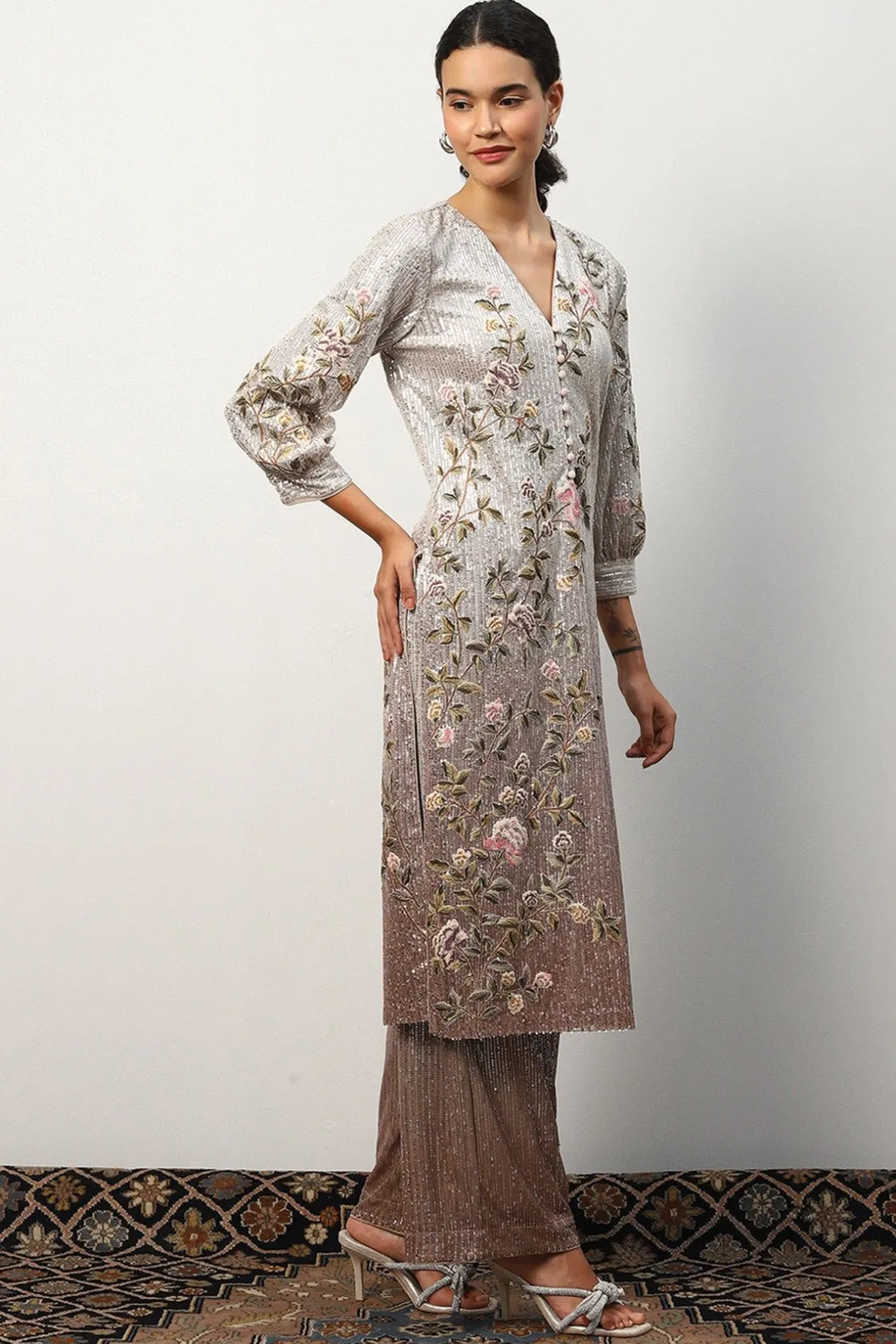 RANNA GILL Indian Tunic Sets-Cienna Tunic Set Grey