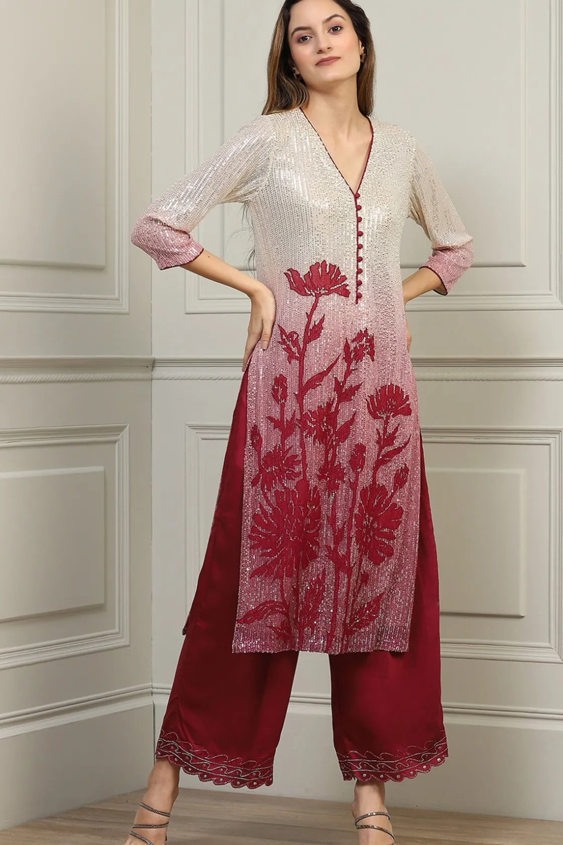 RANNA GILL Indian Tunic Sets-Hamya Burgandy