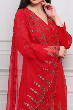RANNA GILL Indian Tunic Sets-Haniya Tunic Set Red