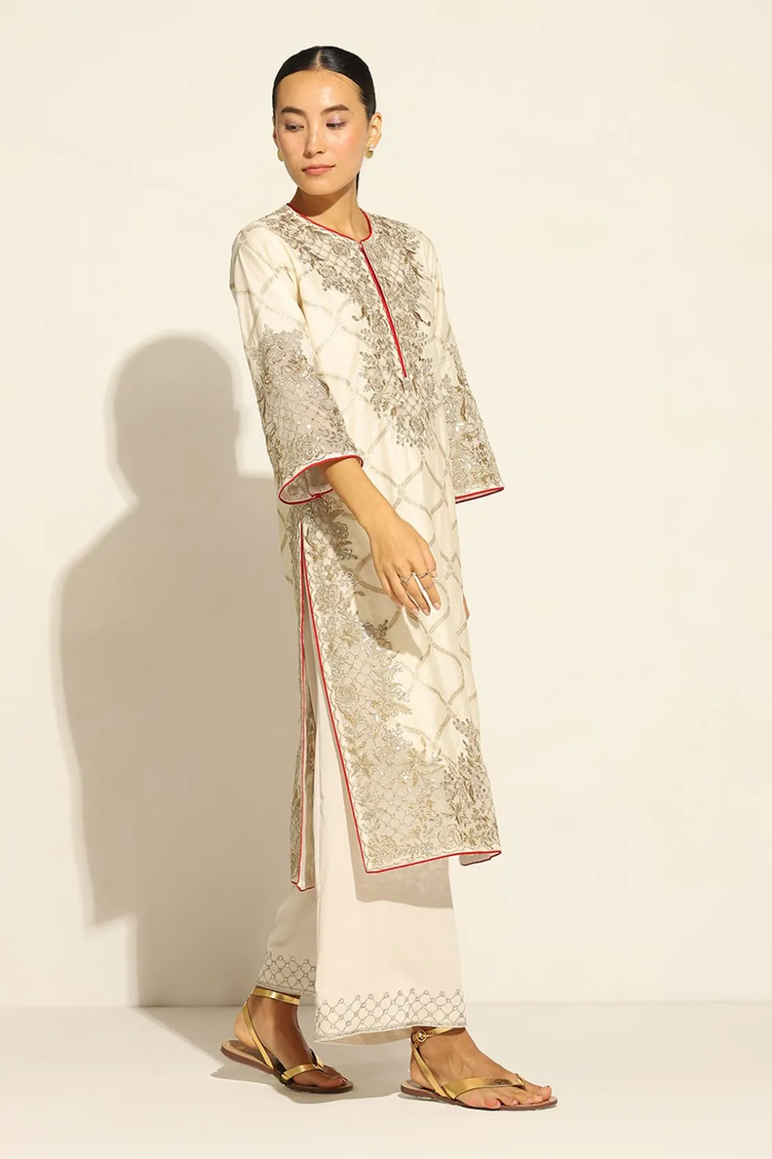 RANNA GILL Indian Tunic Sets-Jenny Tunic Set Beige