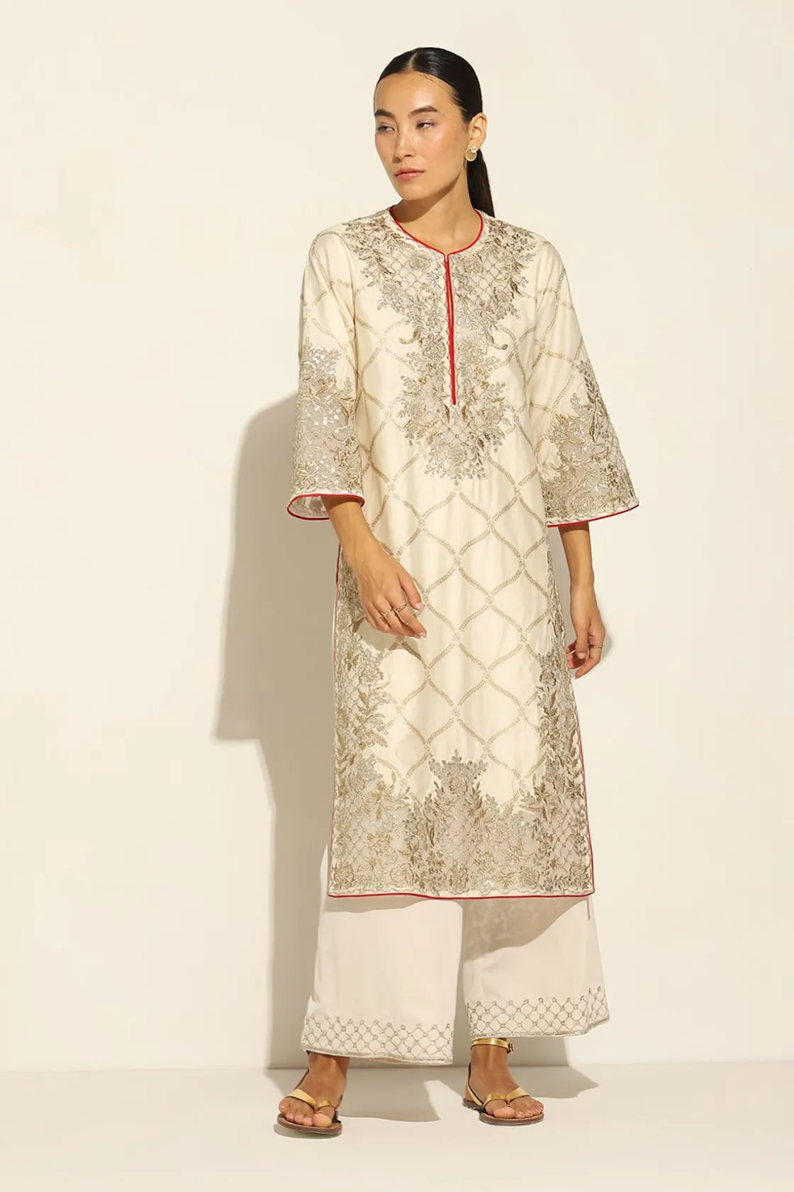 RANNA GILL Indian Tunic Sets-Jenny Tunic Set Beige