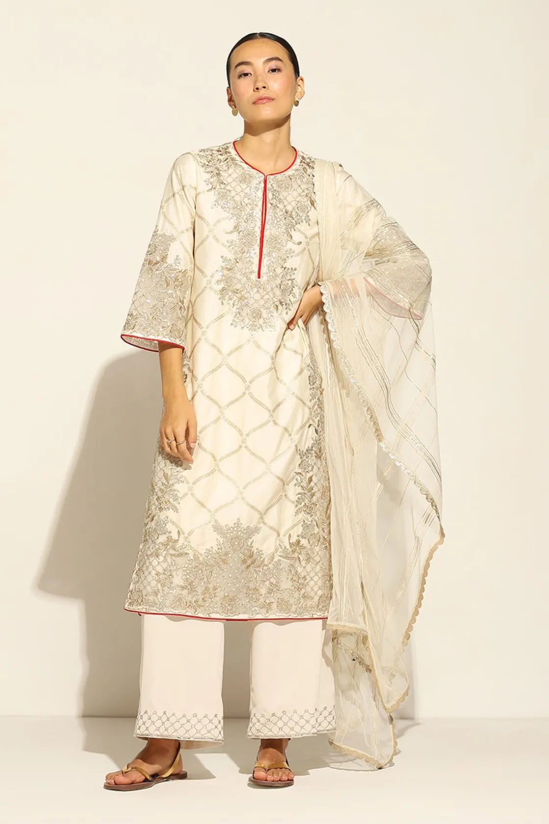 RANNA GILL Indian Tunic Sets-Jenny Tunic Set Beige
