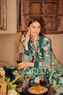 RANNA GILL Dresses-Kennedy Dress Teal Forest Print