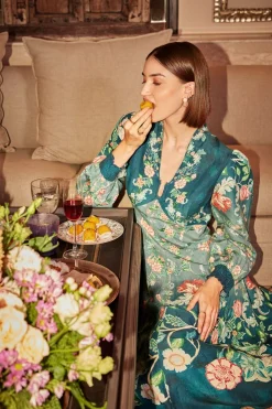 RANNA GILL Dresses-Kennedy Dress Teal Forest Print