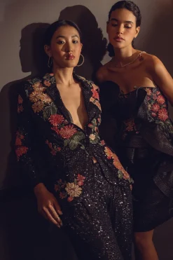 RANNA GILL Jackets-Koel Puri In Palermo 3D Embroidered Sequin Jacket Black
