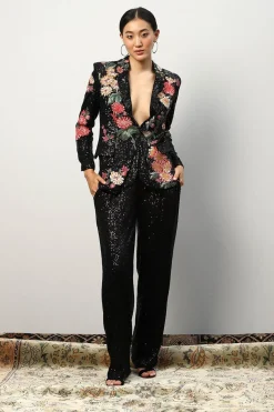 RANNA GILL Jackets-Koel Puri In Palermo 3D Embroidered Sequin Jacket Black