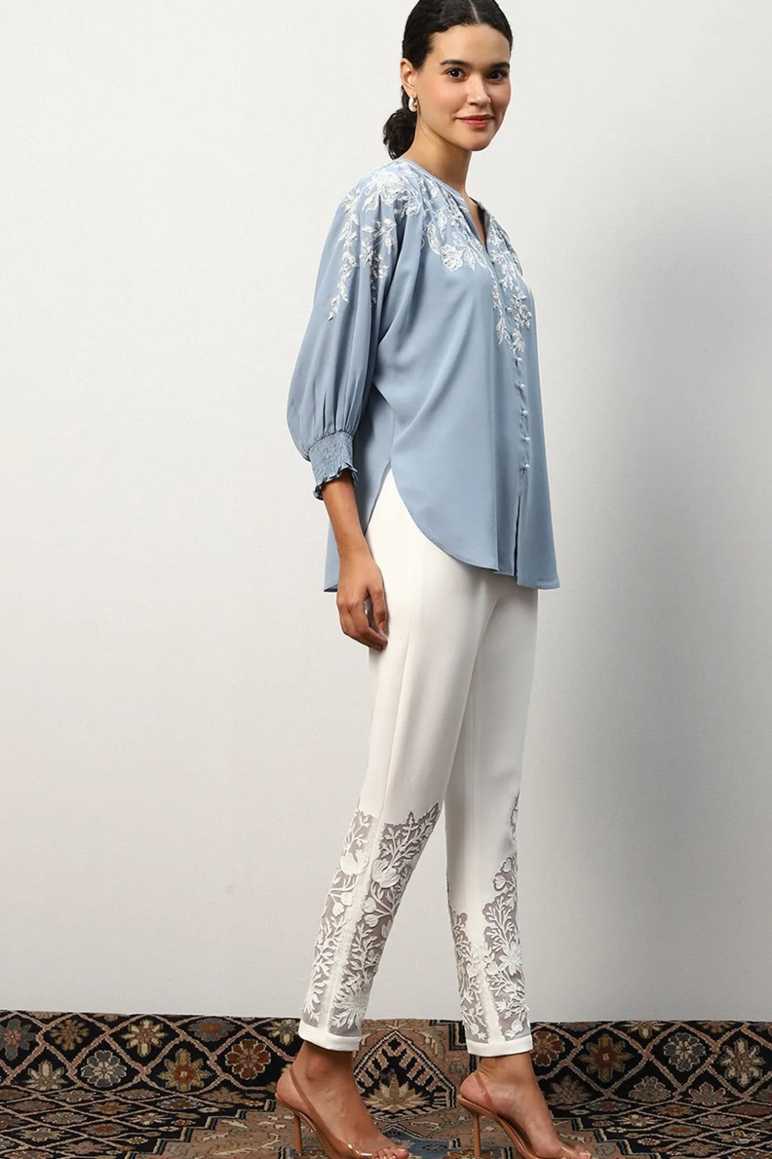 RANNA GILL Tops-Maria Blouse Ashley Blue