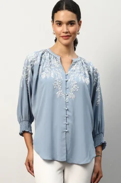 RANNA GILL Tops-Maria Blouse Ashley Blue