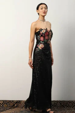 RANNA GILL Dresses-Minerva High-Slit Sequin Gown Black