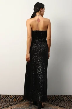 RANNA GILL Dresses-Minerva High-Slit Sequin Gown Black