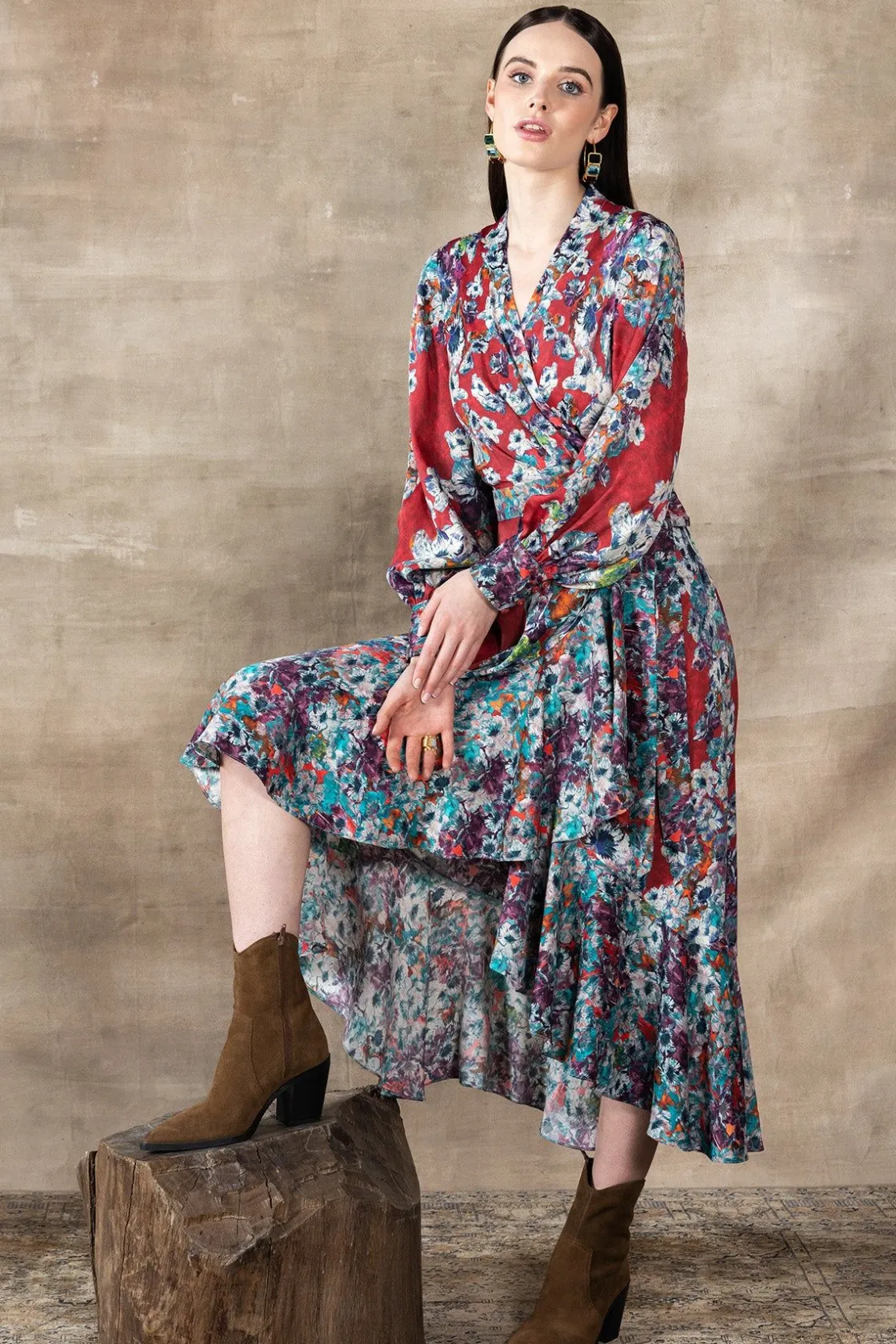 RANNA GILL Dresses-Naomi Wrap Dress Red