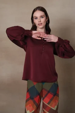RANNA GILL Tops-Olivia Blouse Ox-Blood