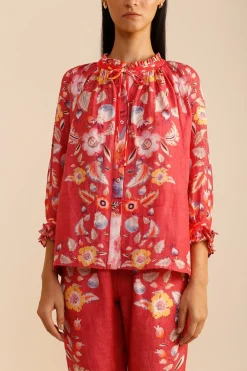 RANNA GILL Matching Sets-Rosalie Blouse Coral