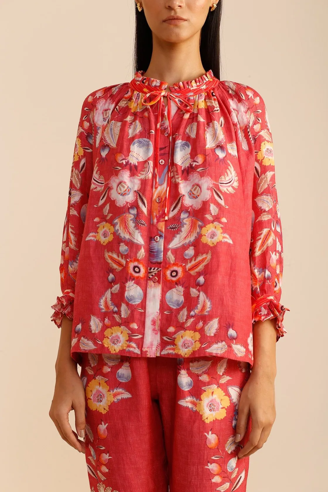 RANNA GILL Matching Sets-Rosalie Blouse Coral