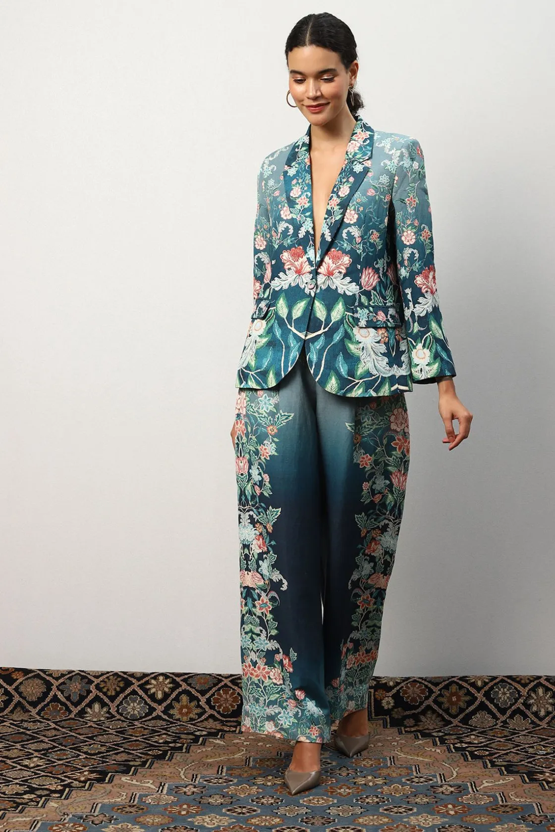 RANNA GILL Jackets-Serenity Jacket Teal Forest Print