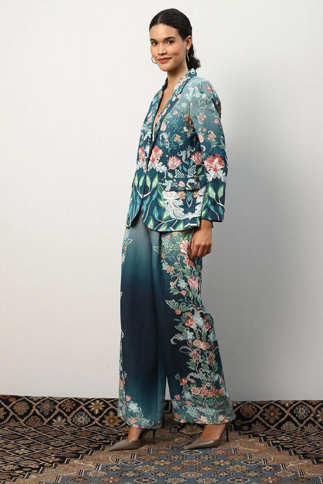 RANNA GILL Jackets-Serenity Jacket Teal Forest Print