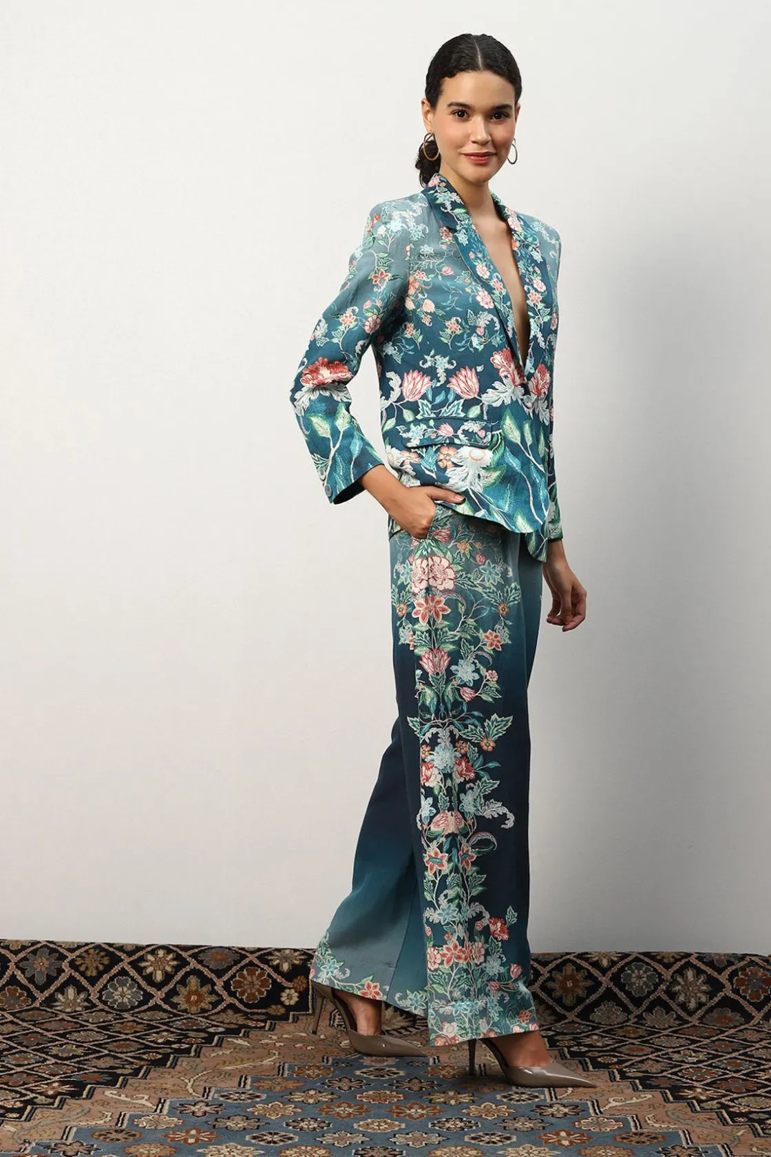 RANNA GILL Jackets-Serenity Jacket Teal Forest Print